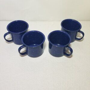 Set of 4 Speckled Blue Enamelware 12 OZ Camping Coffee Cups Mugs